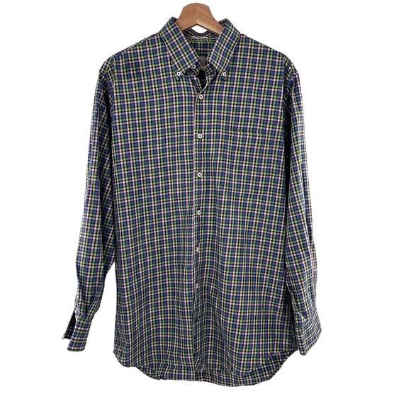 Peter Millar‎ Med Button Down Rainbow Collar Long Sleeve Cotton Blue Pink Green - Picture 1 of 10
